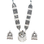 Silver-Plated Alloy Long Kundan Studded Silver Oxidised Necklace - The Pari | Grocsy
