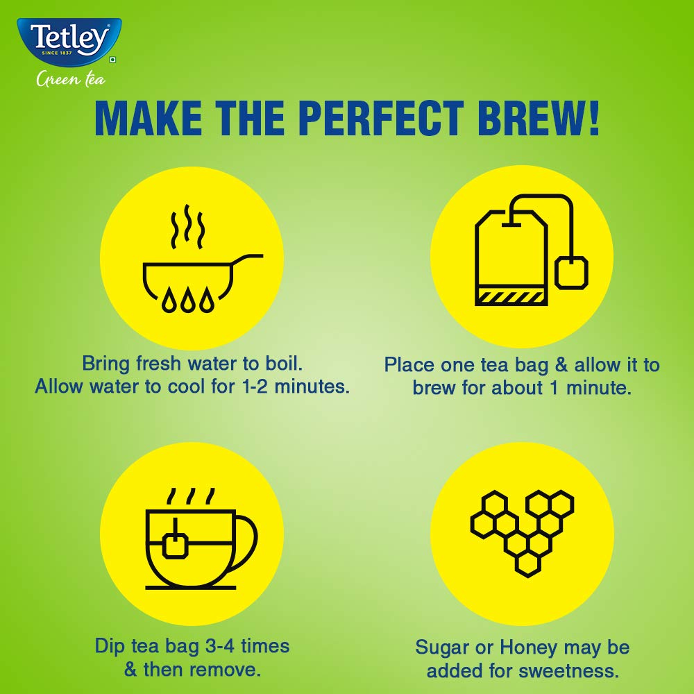 Tetley Green Tea Lemon and Honey (100 Tea Bags) | Grocsy