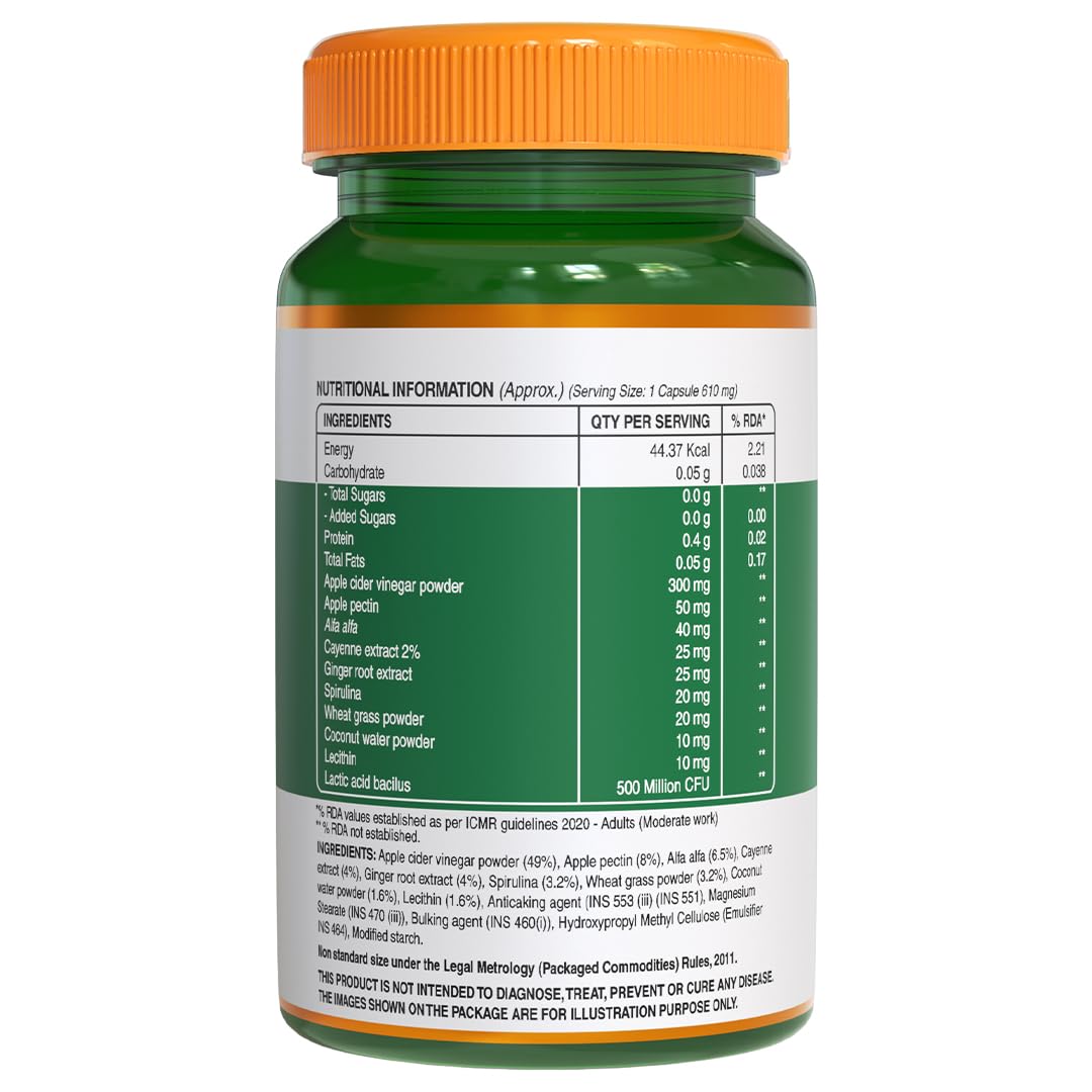 Pure Nutrition Apple Cider Vinegar with Wheat Grass & Spirulina Veg Capsules | Grocsy