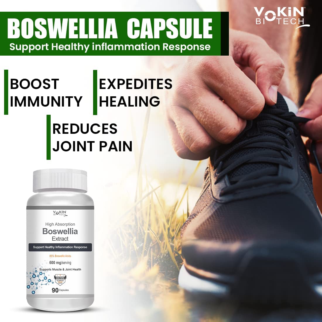 Vokin Biotech boswellia serrata raisin extract 600mg For Strong Bones & Relives Joint Pain | Better Flexibility For Men & Women | Grocsy
