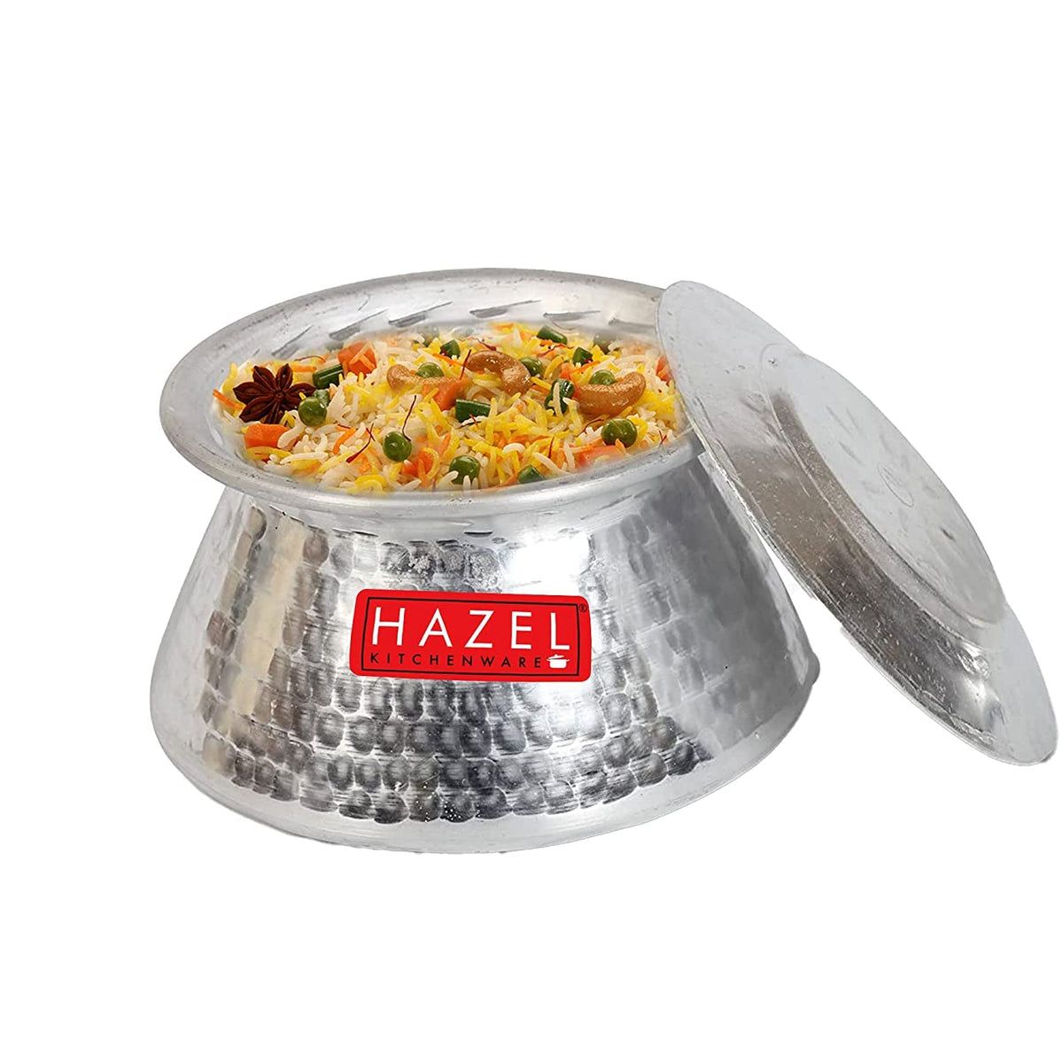 HAZEL Aluminium Handi with Lid 3200 ml | Thick Hammered Biryani Pot | Grocsy