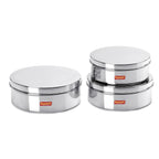 Sumeet Stainless Steel Flat Canisters/Storage Containers Set Of 3Pcs (1.5Ltr,2.1Ltr,2.7Ltr) | Grocsy