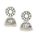 Rhodium-Plated Alloy Round Mirror Studded Jhumki Earrings - The Pari