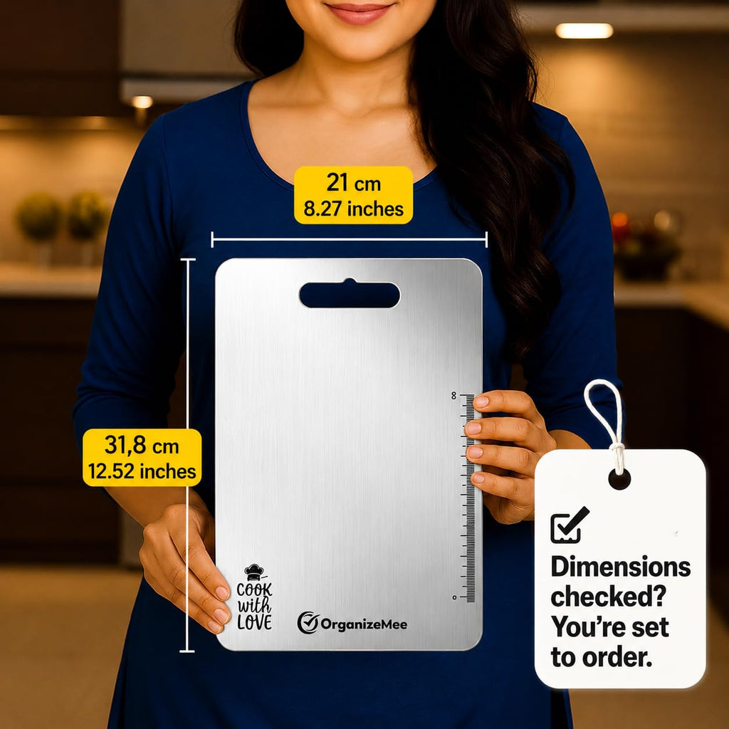 OrganizeMee Stainless Steel Chopping Board (Medium)(31.8CM X 21CM) | Grocsy