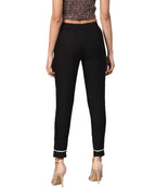 Juniper Women's Black Solid Cotton Flex Straight Fit Pants With Lace & Gota Work | Grocsy