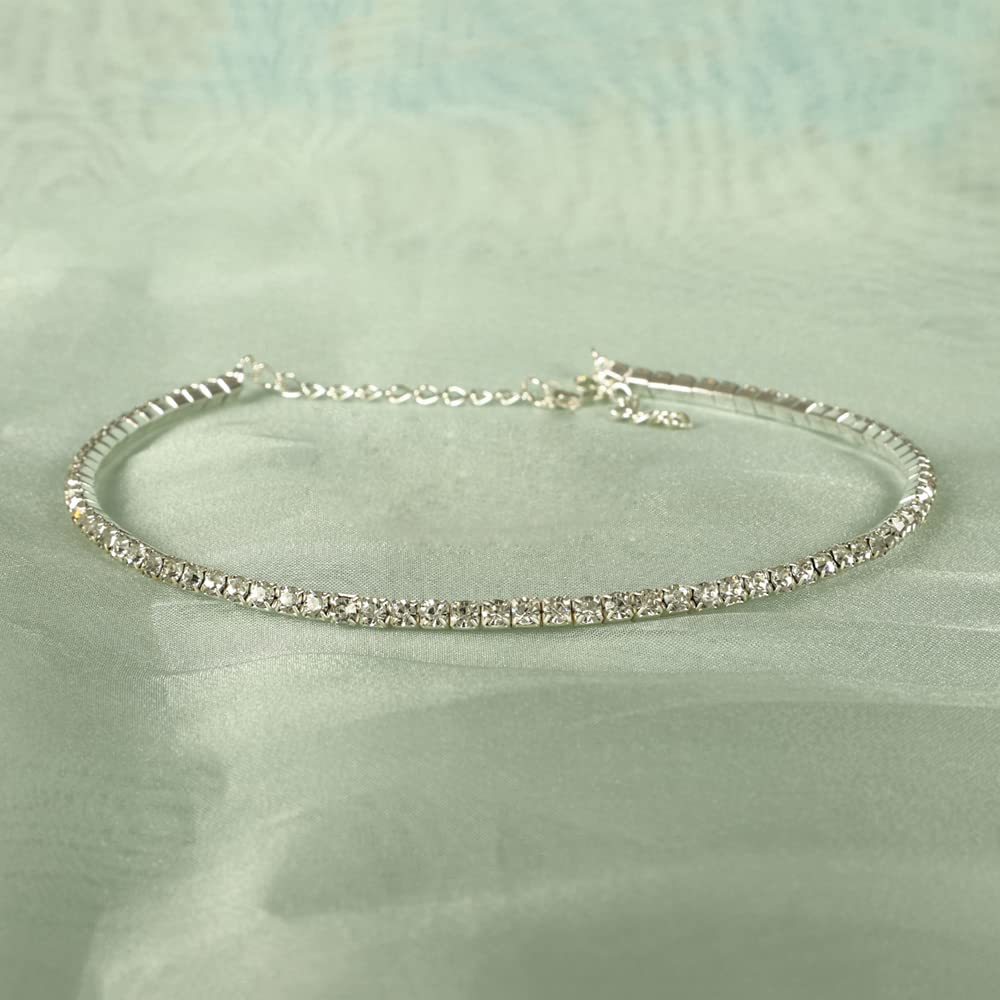 Silver-Toned Alloy Rhinestones Studded Choker - The Pari | Grocsy