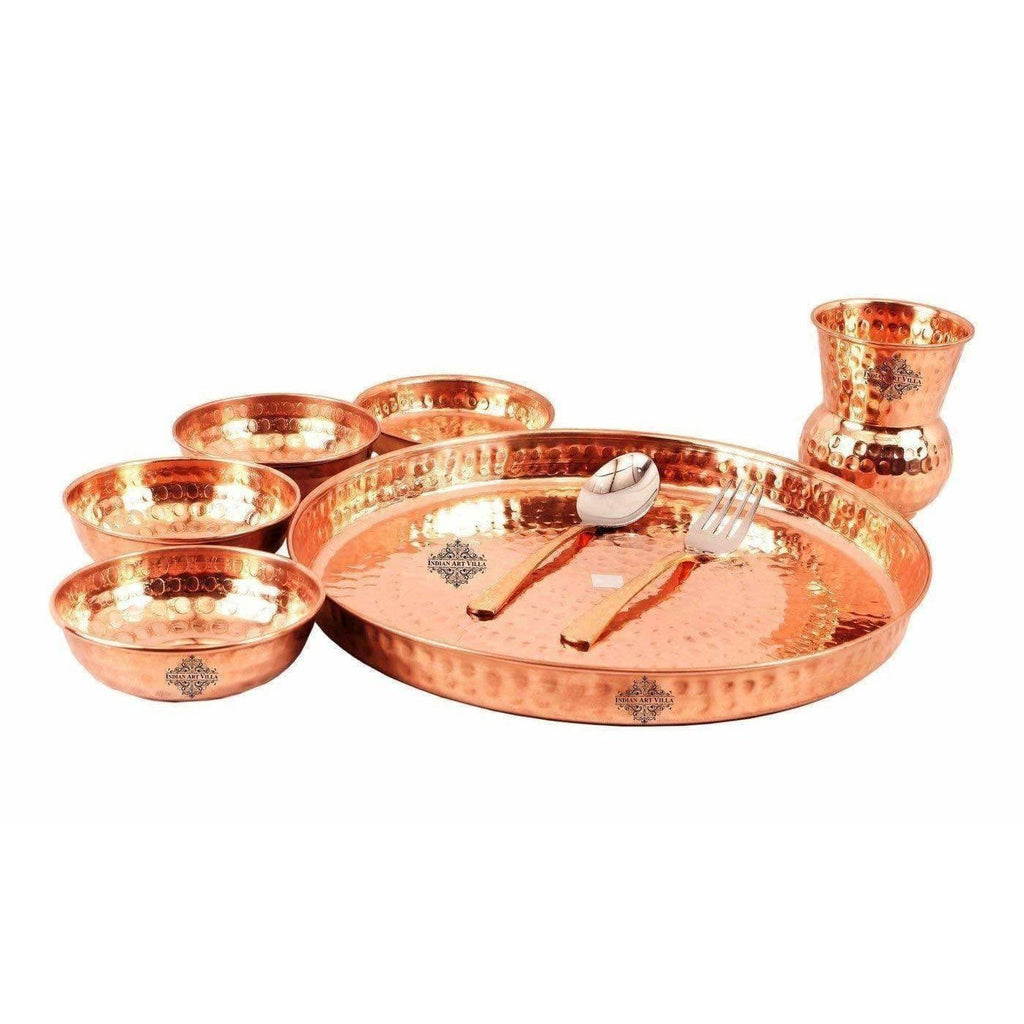 Traditional Design Copper Thali Multi cuisine Dinnerware Set, 8 Pieces | Grocsy