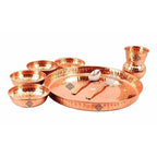 Traditional Design Copper Thali Multi cuisine Dinnerware Set, 8 Pieces | Grocsy