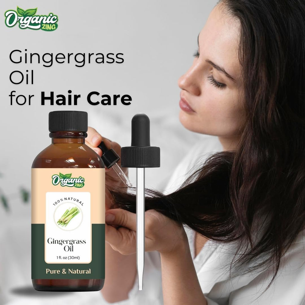 Organic Zing Gingergrass (Cymbopogon martinii) Oil | Pure & Natural Essential Oil for Skincare, Hair Care, Aroma and Diffusers | Grocsy