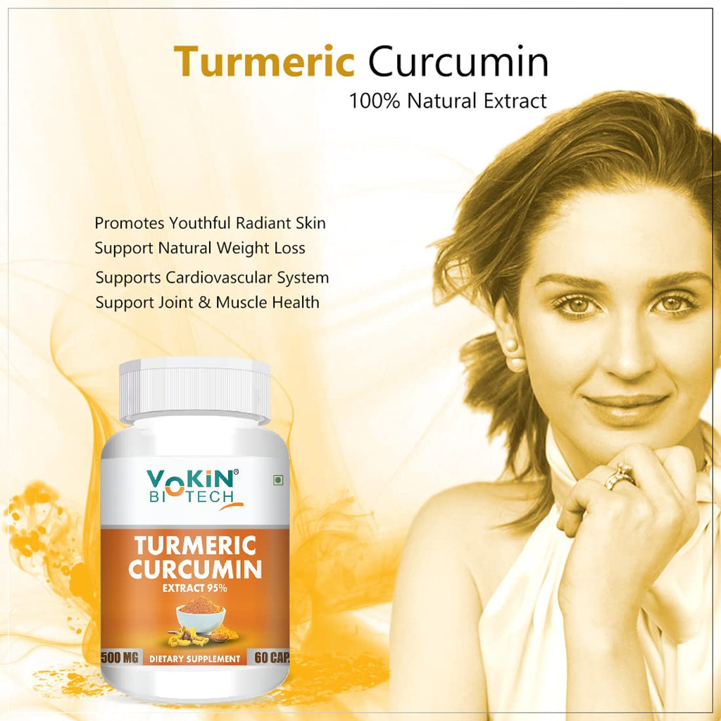 Vokin Biotech Natural Turmeric Curcumin Extract 95%(Curcuminiod) With Piperine Capsules 500Mg | Grocsy