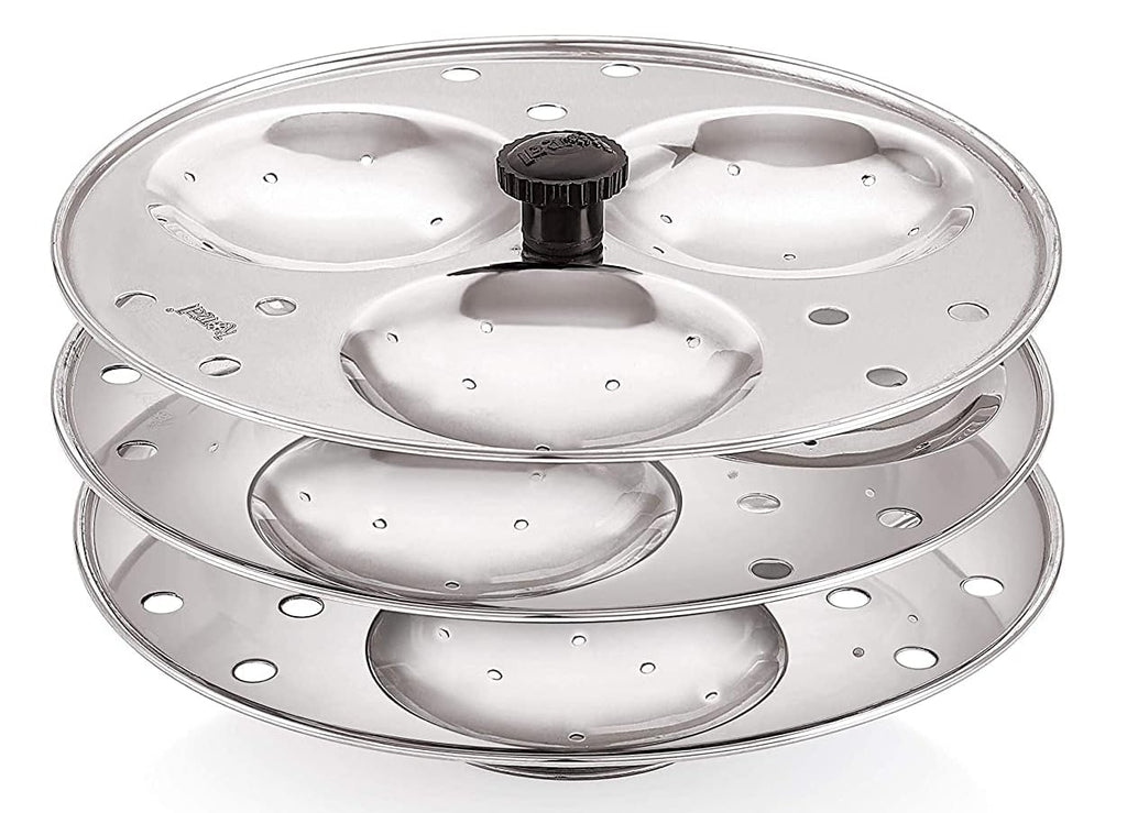 Dynore Stainless Steel Idli Stand Idli Maker 3 x 3 Plates (9 Idli), 9 liter, Silver | Grocsy