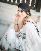 Anni Designer Women's Woven Linen Saree | Grocsy