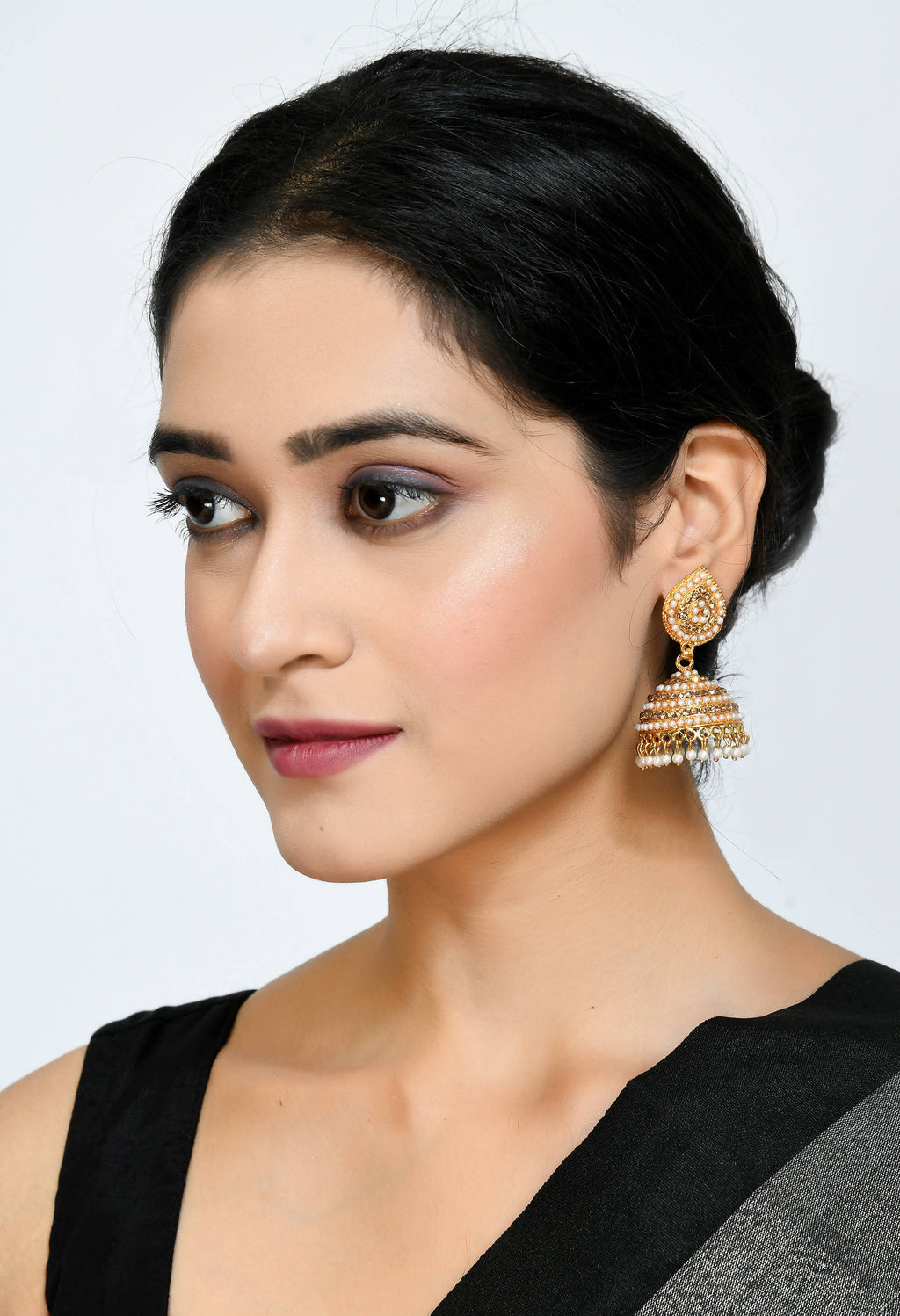 Mominos Fashion Johar Kamal Leaf Design Jhumka With Stone & Pearl | Grocsy