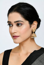 Mominos Fashion Johar Kamal Leaf Design Jhumka With Stone & Pearl | Grocsy