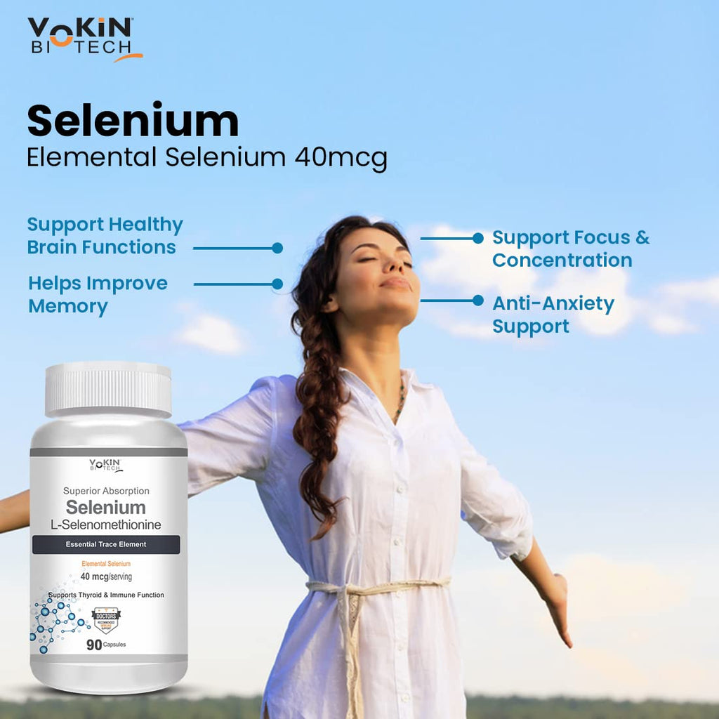 Vokin Biotech Selenium Capsules 40mcg - Superior Absorption - 90 Vegetarian Capsules | Grocsy
