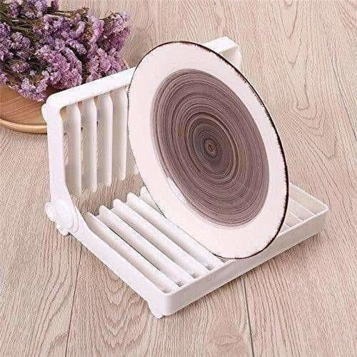 White Color - Folding Plastic Kitchen Dish Rack Stand Plate Holder - 2 Piece | Grocsy