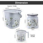 Nayasa Marble 3 Pcs Bathroom Set|Bucket 18 L + Mug 1.5 L + 508 Stool|Grey | Grocsy