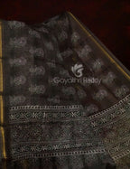 Slate Black And Grey Colour Print Design Semi Chanderi Saree By Gayathri Reddy Designer Studio | Grocsy