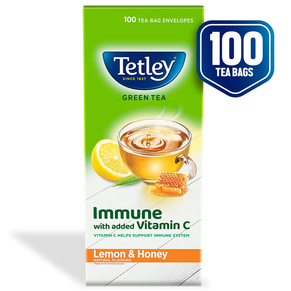 Tetley Green Tea Lemon and Honey (100 Tea Bags) | Grocsy