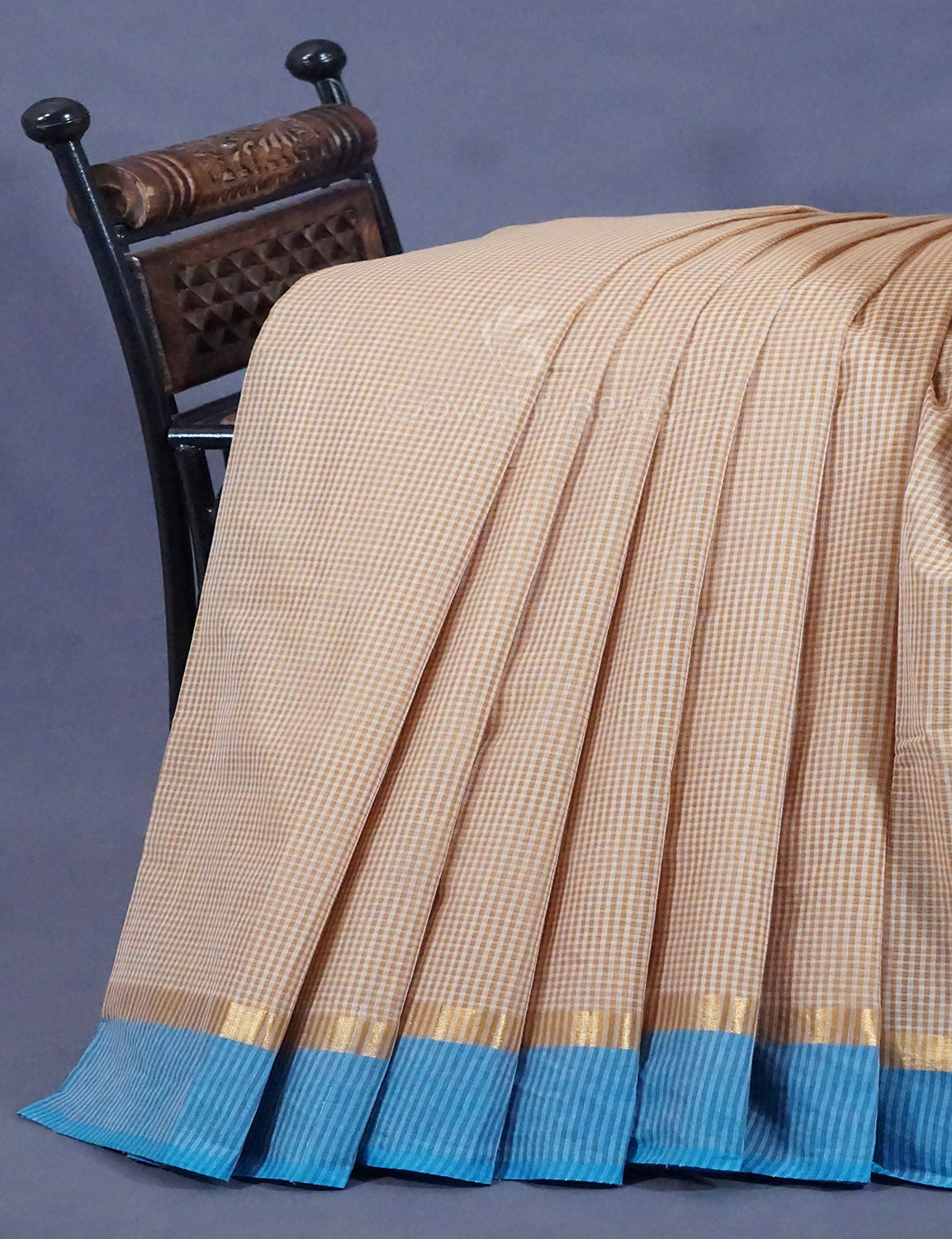 Dual Shade of Beige And Sky Blue Pure Mangalgiri Cotton By Gayathri Reddy Designer Studio | Grocsy