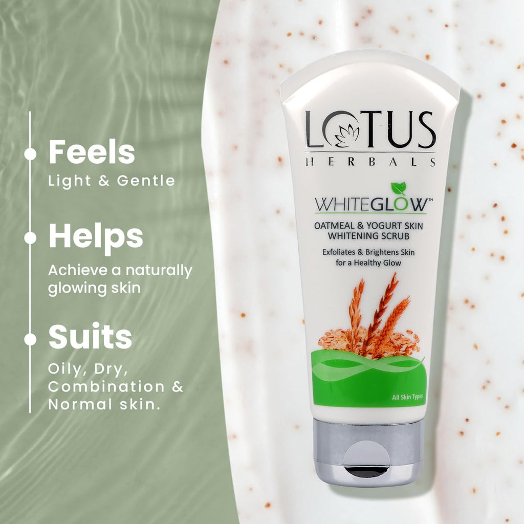 Lotus Herbals WhiteGlow Skin Brightening Oatmeal & Yogurt Gentle Exfoliator Scrub | Grocsy