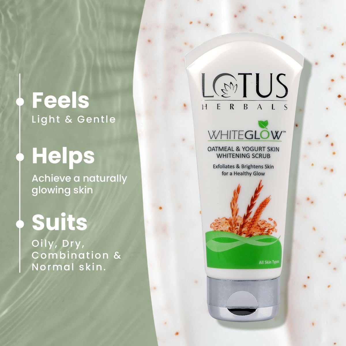 Lotus Herbals WhiteGlow Skin Brightening Oatmeal & Yogurt Gentle Exfoliator Scrub | Grocsy