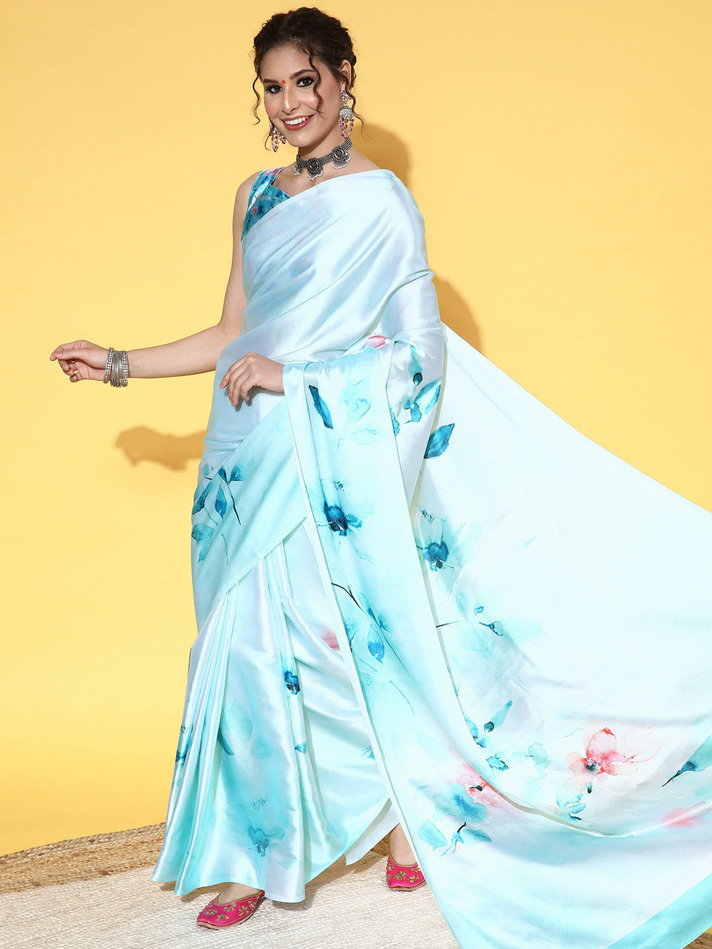 Saree Mall Floral with Printed Border Saree | Grocsy