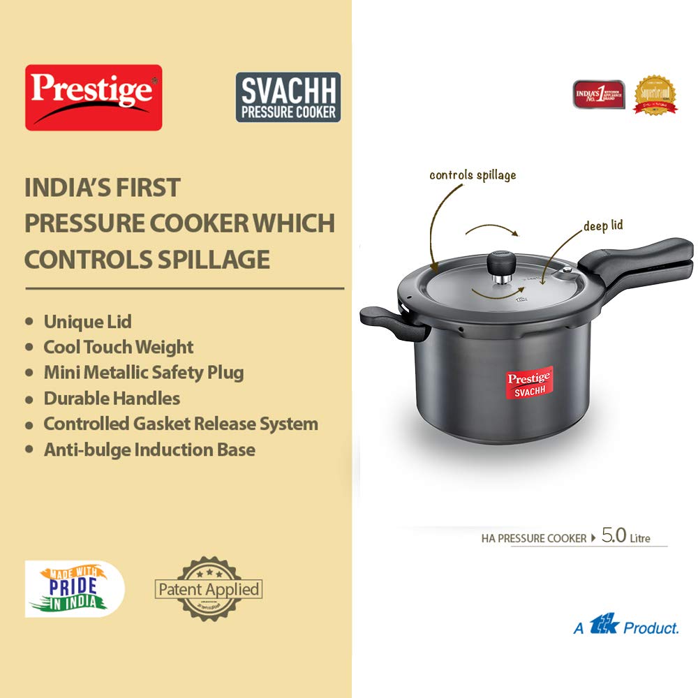 Prestige Deluxe Plus Hard Anodized Outer Lid Pressure Cooker, 5 Litres, Black | Grocsy