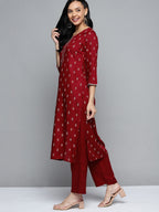HERE&NOW Women Maroon Ethnic Motifs Printed Regular Kurta with Palazzos | Grocsy