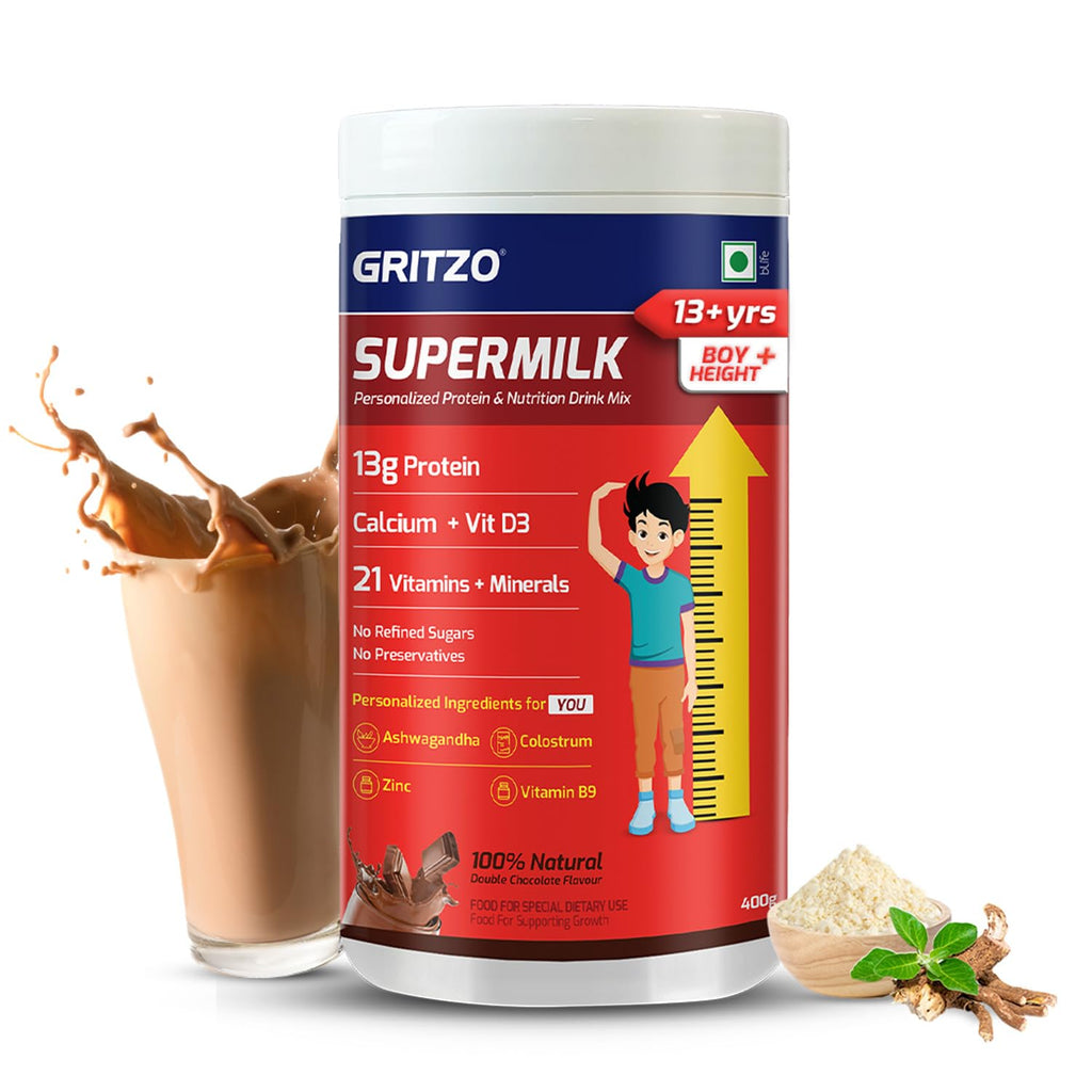 Gritzo Supermilk Height+ Health Drink For 13+Y Boys - Double Chocolate | Grocsy
