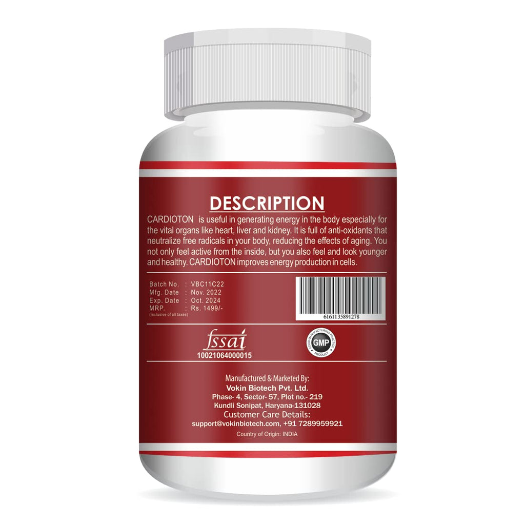 Vokin Biotech Cardioton 60 Capsules with Coenzyme Q10 & Arjuna Extract For Heart Health | Grocsy