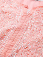 ADA Ada Women Plus Size Peach-Coloured & White Ethnic Motifs Chikankari Georgette Handloom Kurta | Grocsy