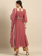 All About You Square Neck Dobby Weave A-Line Kurta With Dupatta | Grocsy