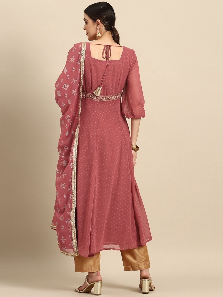 All About You Square Neck Dobby Weave A-Line Kurta With Dupatta | Grocsy
