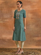 Aks Ethnic Motifs Embroidered V-Neck Thread Work Kurta | Grocsy