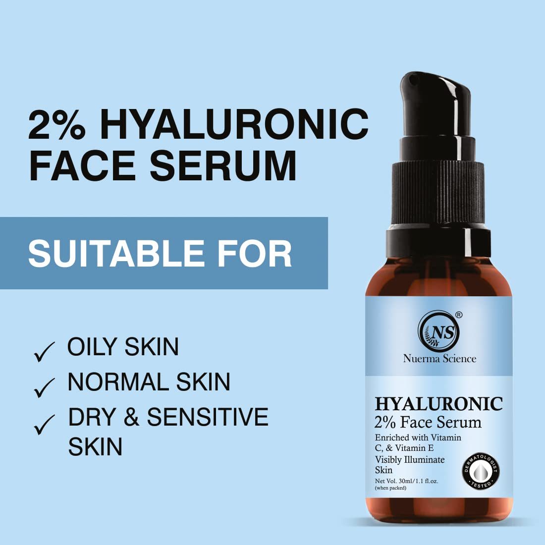 Nuerma Science 2% Hyaluronic Acid Face Serum | Hydrates, Firms & Brightens | Grocsy