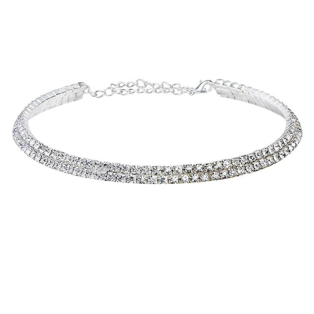 Silver-Toned Alloy Double Line Silver Choker Necklace - The Pari | Grocsy