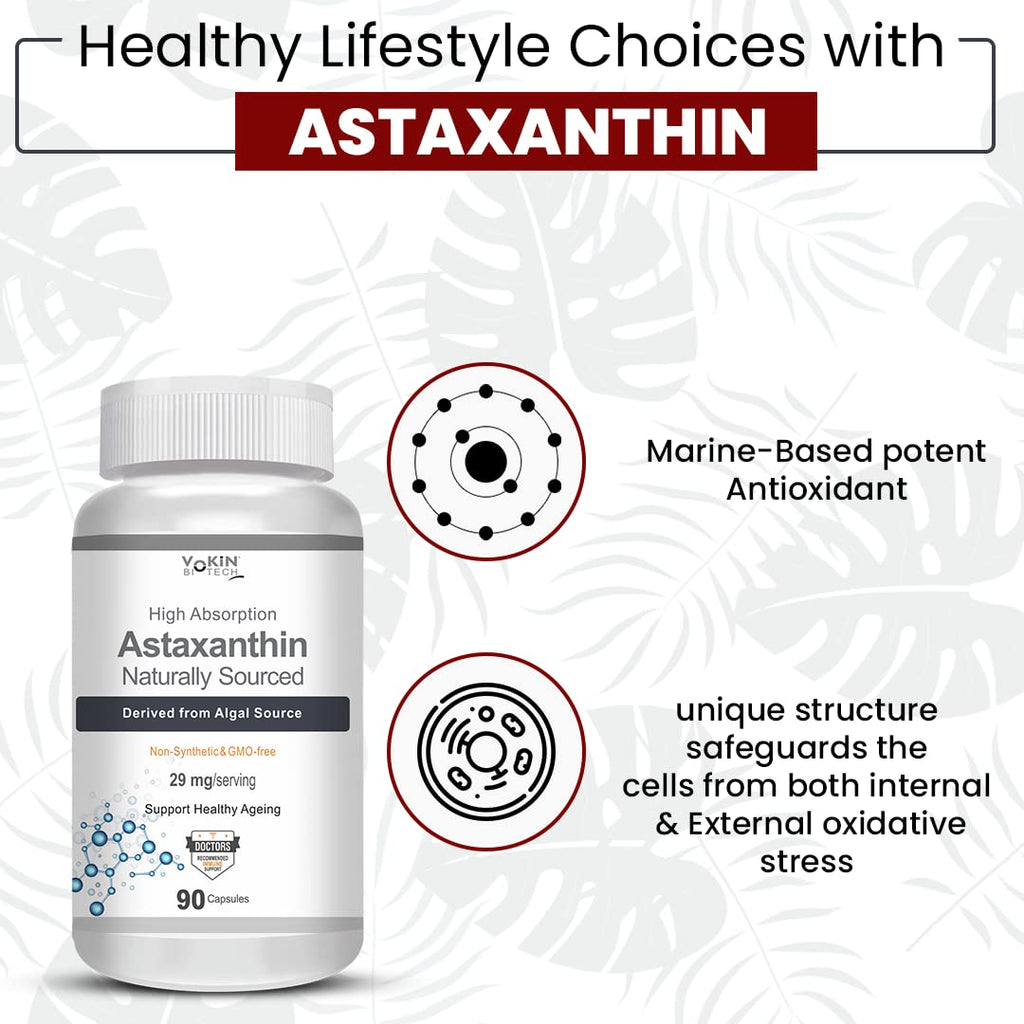 Vokin Biotech Astaxanthin 29mg - Naturally Sourced from Algae - Non-Synthetic - Best or Healthy Ageing | Grocsy