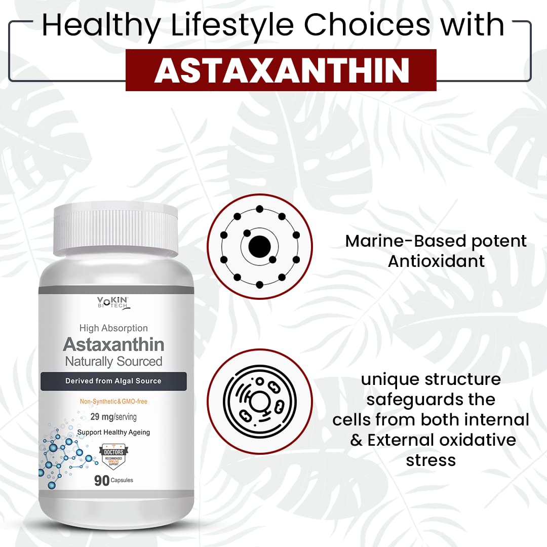 Vokin Biotech Astaxanthin 29mg - Naturally Sourced from Algae - Non-Synthetic - Best or Healthy Ageing | Grocsy