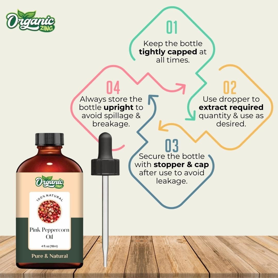 Organic Zing Pink Peppercorn (Schinus Molle) Oil | Pure & Natural Essential Oil for Aroma, Skincare & Massage | Grocsy