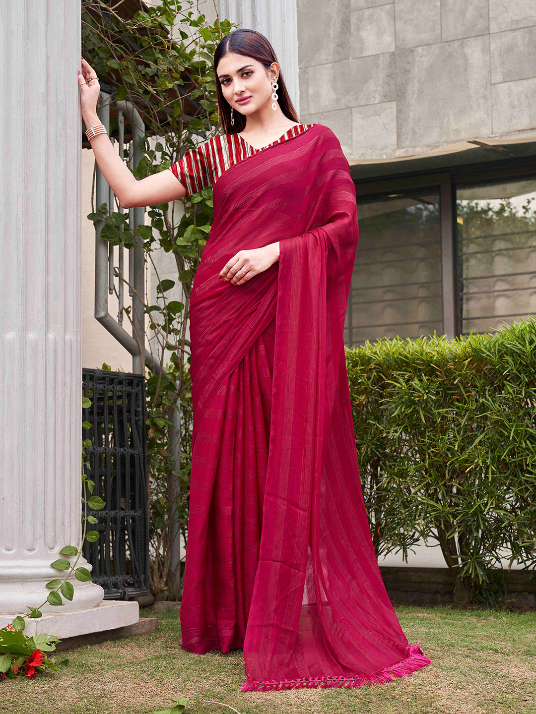 Tikhi Imli Striped Satin Ready to Wear Saree | Grocsy