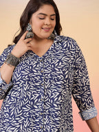 Sztori Plus Size Floral Printed Shirt Collar Roll-Up Sleeves Crepe Pathani Kurta | Grocsy