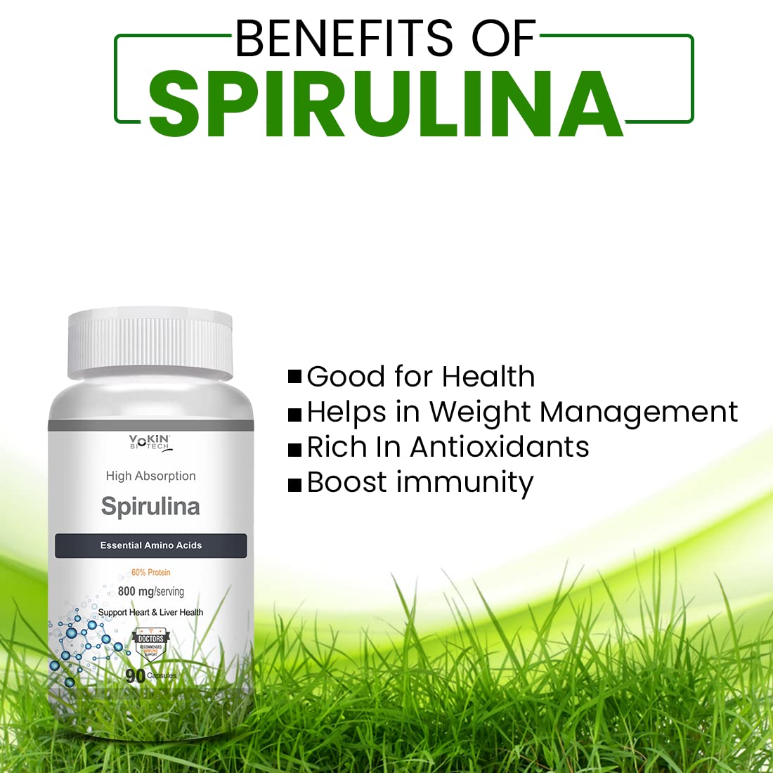 Vokin Biotech Spirulina- Support Heart Health and Liver Health -800mg | Grocsy