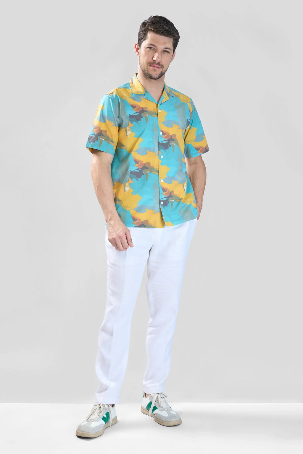 Xkind Teal Blue Abstract Printed Relaxed Fit Shirt | Grocsy