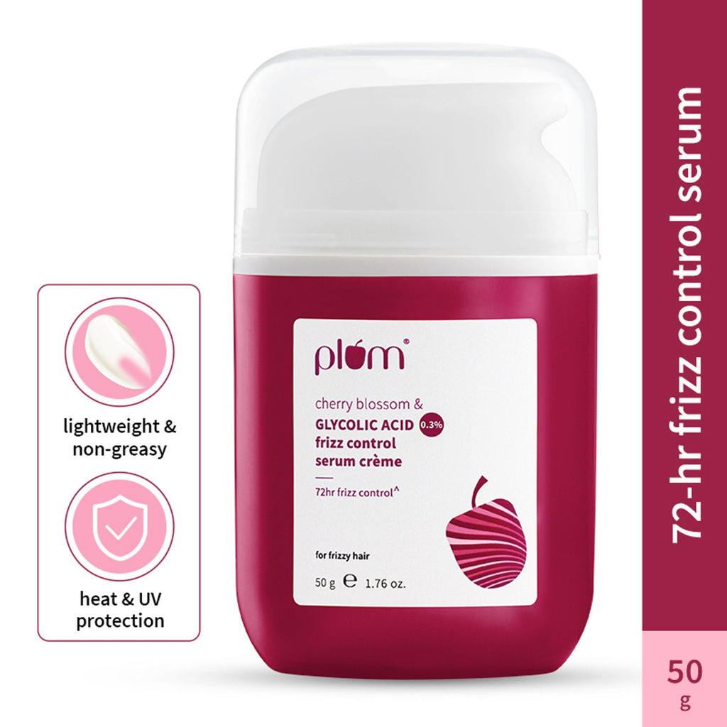Plum 0.3% Glycolic Acid & Cherry Blossom Frizz Control Hair Serum Creme | Grocsy