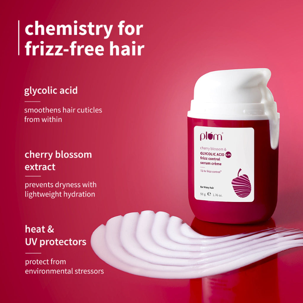 Plum 0.3% Glycolic Acid & Cherry Blossom Frizz Control Hair Serum Creme | Grocsy