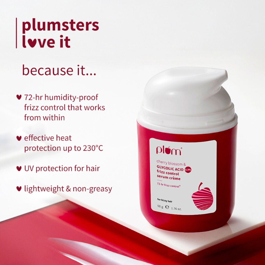 Plum 0.3% Glycolic Acid & Cherry Blossom Frizz Control Hair Serum Creme | Grocsy