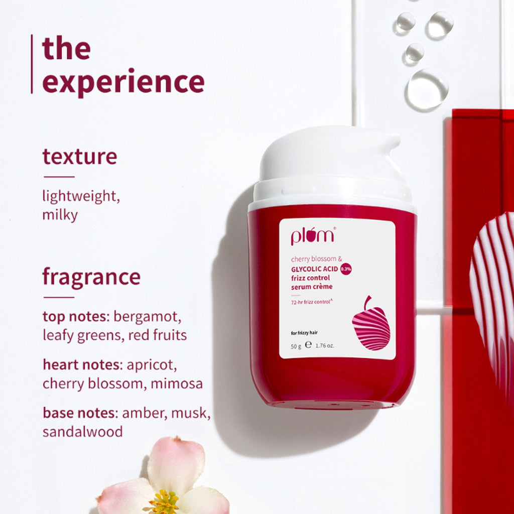 Plum 0.3% Glycolic Acid & Cherry Blossom Frizz Control Hair Serum Creme | Grocsy