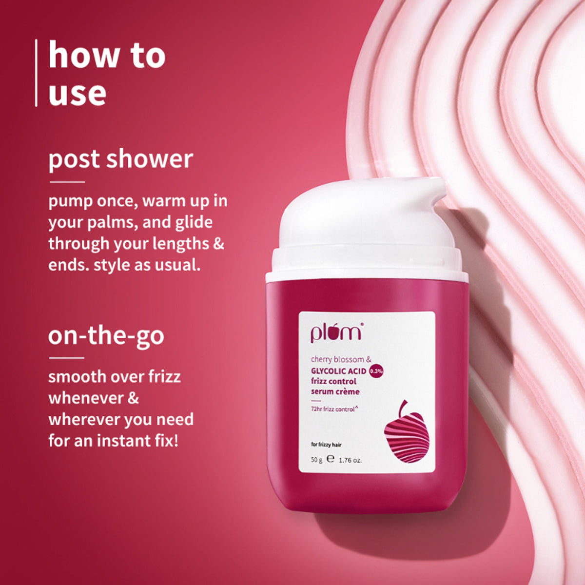 Plum 0.3% Glycolic Acid & Cherry Blossom Frizz Control Hair Serum Creme | Grocsy