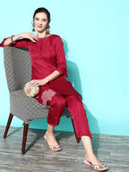 Sangria Women Floral Embroidered Patchwork Kurta with Trousers | Grocsy